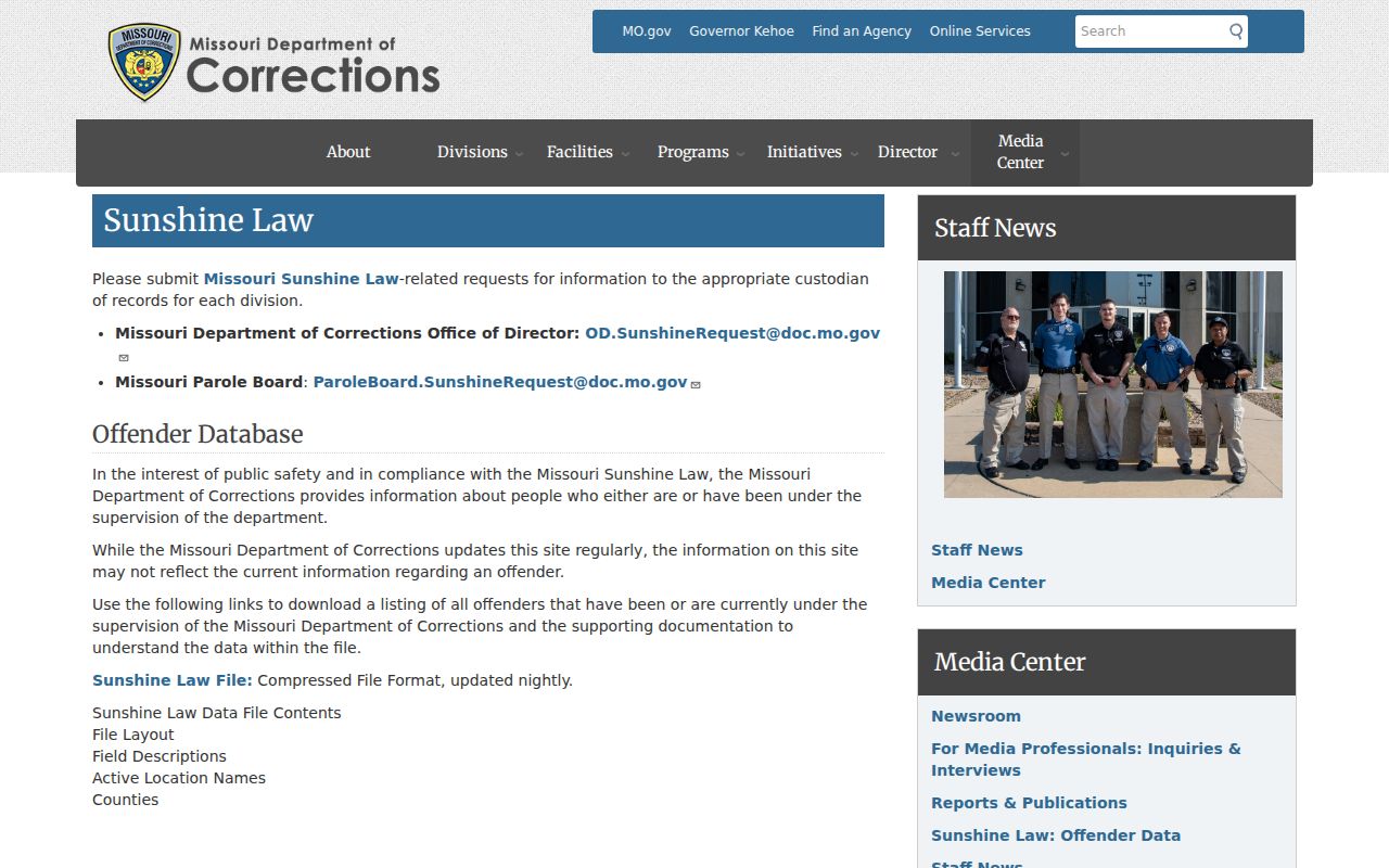 Scotland County arrest records in MODOC nightly Sunshine Law offender data