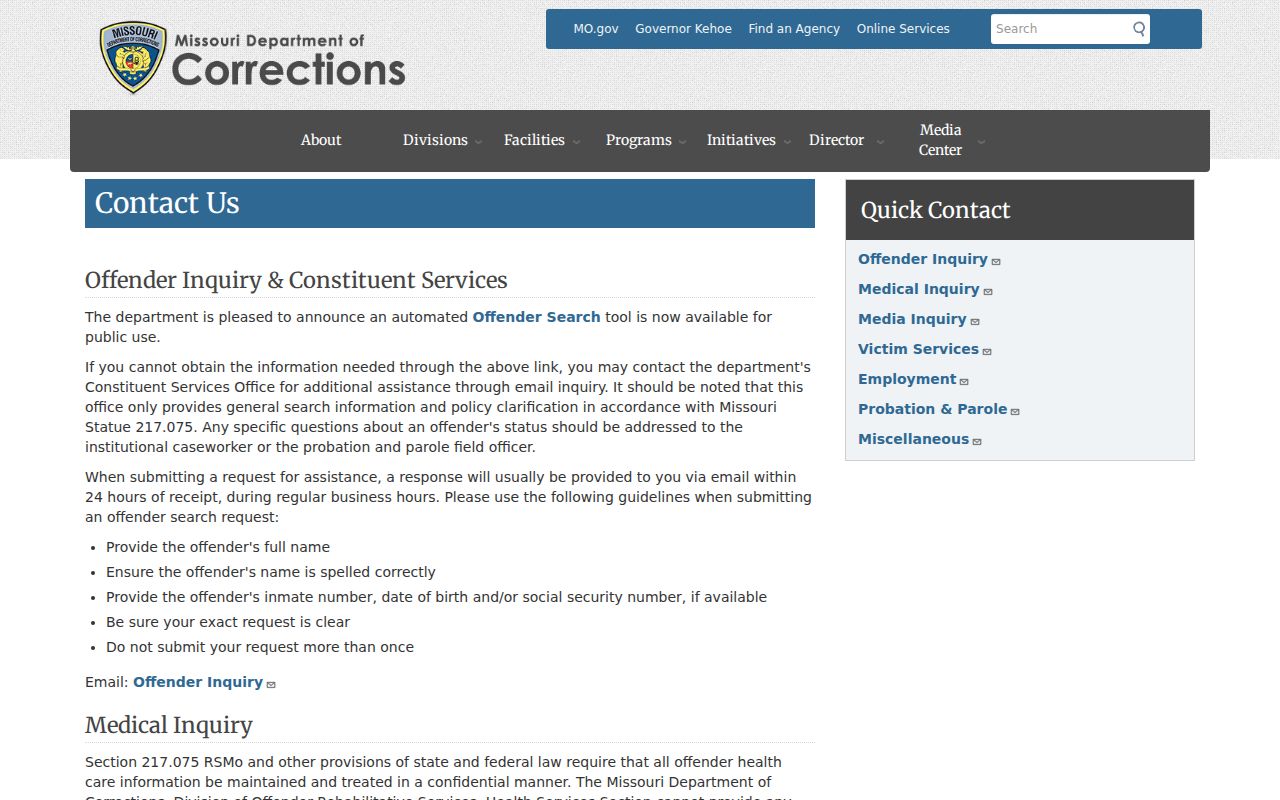 Scotland County arrest follow-up through Missouri Department of Corrections contacts